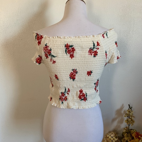 Polly & Esther Ivory Floral Stretch Crop Top L - Picture 2 of 4